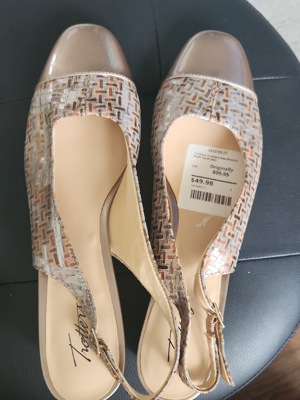 Trotters Metallic Taupe Multicolor Slingback Mules